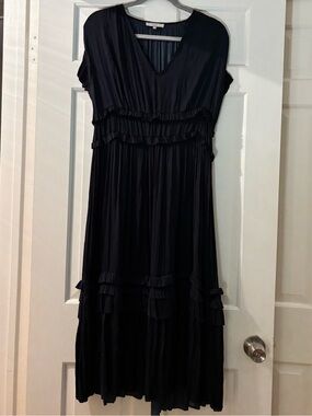 Current Air Black V-Neck Ruffled Midi Dress